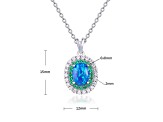 Lab Created Blue Opal, Green Nanocrystal & Cubic Zirconia Accents Sterling Silver Necklace