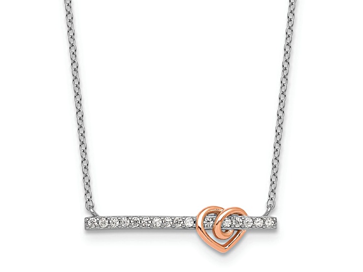 10K Rose Gold Over Sterling Silver Cubic Zirconia Heart Bar 16-inch with 2-inch Ext. Necklace