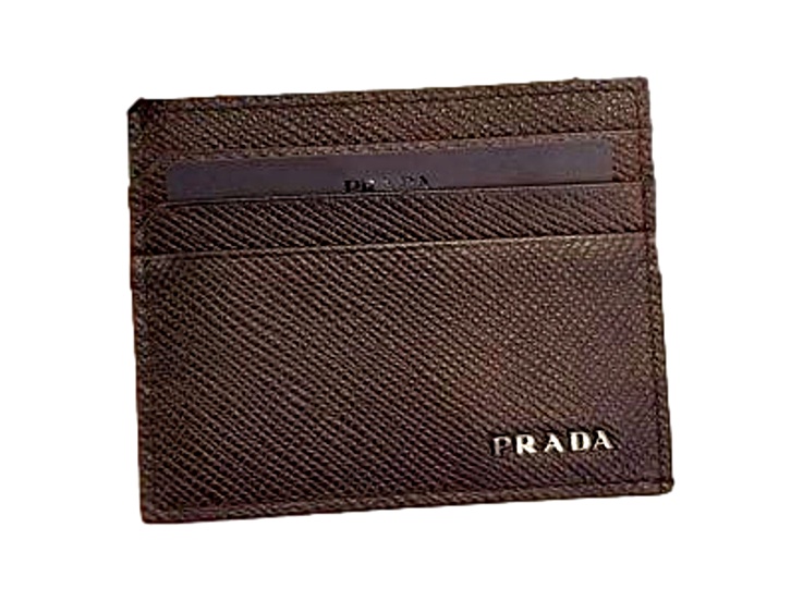 Prada Saffiano Mens Bruciato Brown Credit Card Wallet