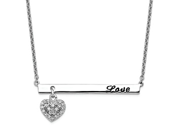 Picture of Rhodium Over Sterling Silver Cubic Zirconia Heart with Antiqued LOVE Bar 16-inch Necklace