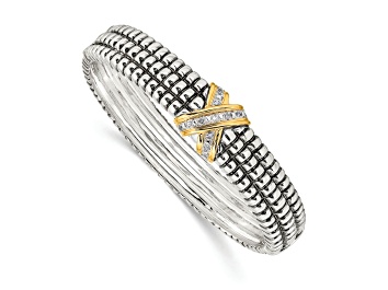 Picture of Sterling Silver with 14K Gold Over Sterling Silver Oxidized 1/15ct. Diamond Bangle Bracelet