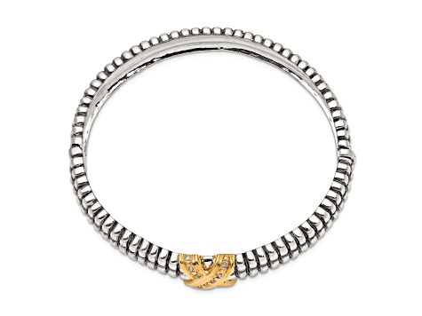 Sterling Silver with 14K Gold Over Sterling Silver Oxidized 1/15ct. Diamond Bangle Bracelet