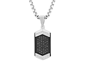 Two-tone Stainless Steel and Diamond Dog Tag Pendant With Chain 0.37ctw