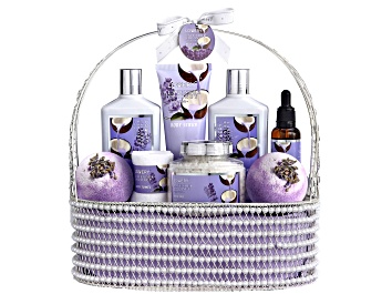 Picture of Lovery Home Spa Gift Set - Lavender Coconut - Handmade Simulated Pearl Basket - 9pc