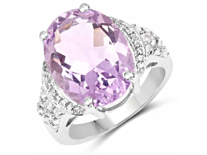 Purple Amethyst and White Topaz Sterling Silver Oval Ring 8.20ctw