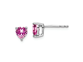 Rhodium Over 14K White Gold Heart Lab Created Pink Sapphire Earrings