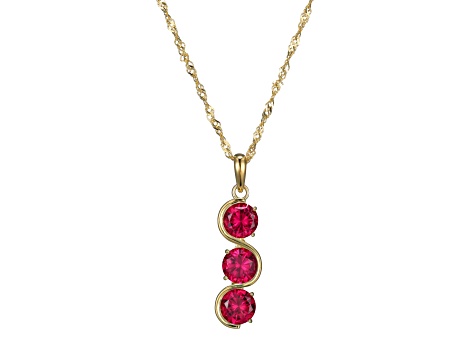 Lab Created Ruby 18k Yellow Gold Over Sterling Silver July Birthstone Pendant 3.84ctw