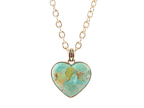 Barse Jewelry Blue Turquoise Gold Tone Heart Pendant With Chain