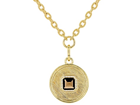 Judith Ripka 3.7ct Smoky Quartz and 0.35ctw Bella Luce® Diamond Simulant 14K Gold Clad Necklace