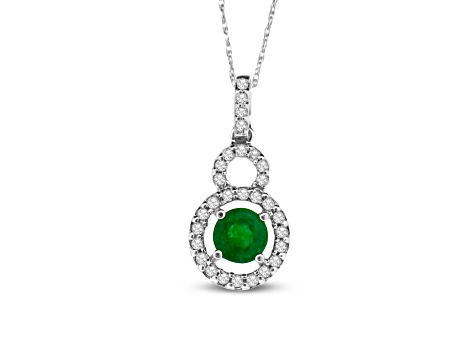 0.63ctw Emerald and Diamond Pendant 14k White Gold