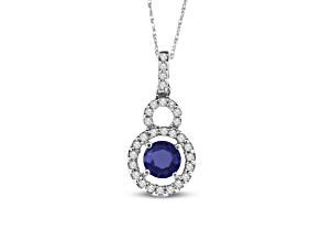 0.80ctw Blue Sapphire and White Diamond Pendant 14k White Gold