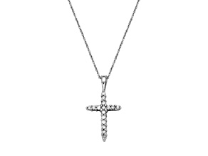 White Diamond 10k White Gold Cross Pendant With 18" Rope Chain 0.20ctw