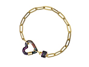 Teens 14k Yellow Gold & Black Plated over Brass with Multi-Colored CZ Heart Chain Bracelet