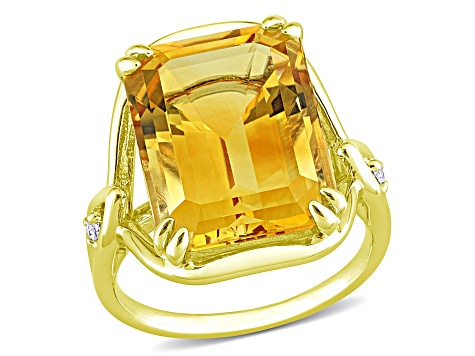 Citrine and White Topaz 18k Yellow Gold Over Sterling Silver Solitaire Ring 10.75ctw