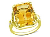 Citrine and White Topaz 18k Yellow Gold Over Sterling Silver Solitaire Ring 10.75ctw