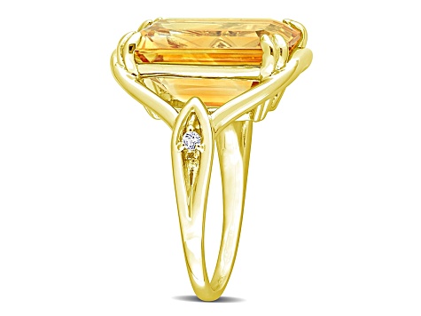 Citrine and White Topaz 18k Yellow Gold Over Sterling Silver Solitaire Ring 10.75ctw