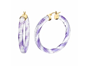 14K Yellow Gold Over Sterling Silver Painted Hoops in Purple Stripe