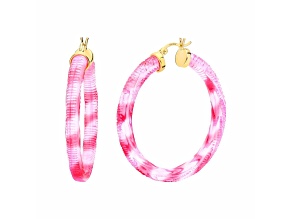 14K Yellow Gold Over Sterling Silver Painted Hoops in Pink Stripe