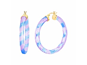 14K Yellow Gold Over Sterling Silver Painted Hoops in Purple and Blue Stripe