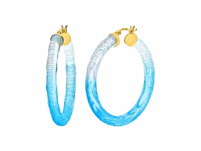14K Yellow Gold Over Sterling Silver Painted Hoops in Ombre Blue