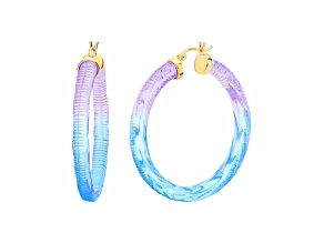 14K Yellow Gold Over Sterling Silver Painted Hoops in Purple and Blue
