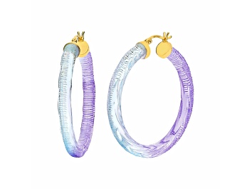 Picture of 14K Yellow Gold Over Sterling Silver Painted Hoops in Blue and Purple
