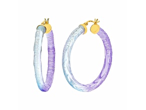 14K Yellow Gold Over Sterling Silver Painted Hoops in Blue and Purple