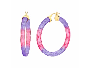 Picture of 14K Yellow Gold Over Sterling Silver Painted Hoops in Purple and Pink