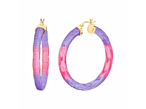 14K Yellow Gold Over Sterling Silver Painted Hoops in Purple and Pink