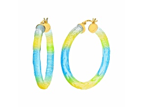 14K Yellow Gold Over Sterling Silver Painted Hoops in Blue and Yellow