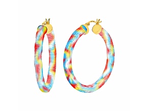 14K Yellow Gold Over Sterling Silver Painted Hoops in Multi-color