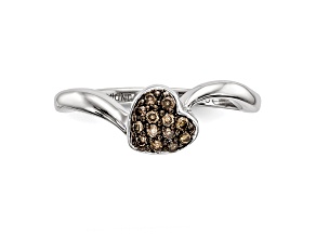 Sterling Silver 0.16ctw Champagne Diamond Small Heart Ring