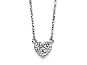 Rhodium Over Sterling Silver Polished Pave Cubic Zirconia Heart Necklace
