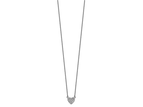 Rhodium Over Sterling Silver Polished Pave Cubic Zirconia Heart Necklace