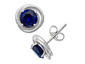 Blue Lab Created Sapphire Swirl Sterling Silver Stud Earrings, 2.00ctw