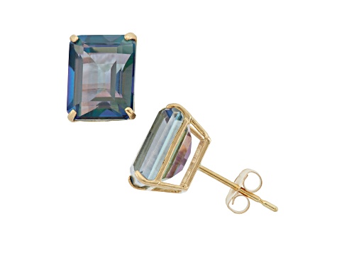 Octagon Mystic Fire® Blue Topaz 10K Yellow Gold Earrings 5.60ctw