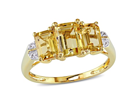 Citrine and Diamond Accent 10K Yellow Gold 3-Stone Ring 2.34ctw