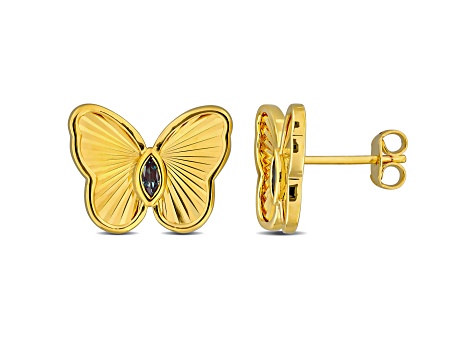 1/4 CT TGW Created Alexandrite Butterfly Stud Earrings in Yellow Plated Sterling Silver