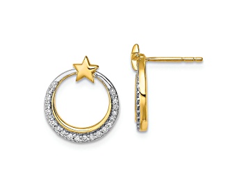 Picture of 14k Yellow Gold and Rhodium Over 14k Yellow Gold Polished Moon and Stars Diamond Stud Earrings