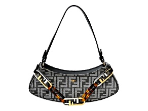 Fendi O'Lock Swing FF Logo Anthracite Gray Chenille Shoulder Bag