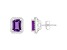 7x5mm Emerald Cut Amethyst 1/5 ctw Diamond Rhodium Over Sterling Silver Halo Stud Earrings