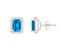 7x5mm Emerald Cut Blue Topaz 1/5 ctw Diamond Rhodium Over Sterling Silver Halo Stud Earrings