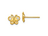 14K Yellow Gold Polished Cubic Zirconia Butterfly Post Earrings