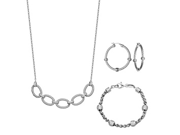 Picture of White Cubic Zirconia Rhodium Over Sterling Silver Jewelry Set 3.18ctw