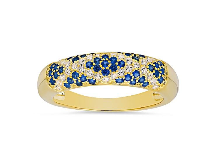 Blue And White Cubic Zirconia 14k Yellow Gold Over Sterling Silver Ring 0.79ctw