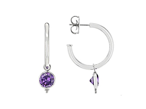 Judith Ripka 5ctw Round Bella Luce Amethyst Simulant Rhodium Over Silver Dangle Hoop Earrings