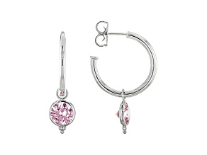 Judith Ripka 5ctw Round Pink Bella Luce Diamond Simulant Rhodium Over Silver Dangle Hoop Earrings