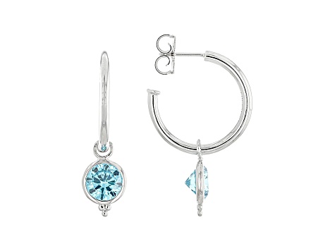 Judith Ripka 5ctw Round Sky Blue Bella Luce Topaz Simulant Rhodium Over Silver Dangle Hoop Earrings