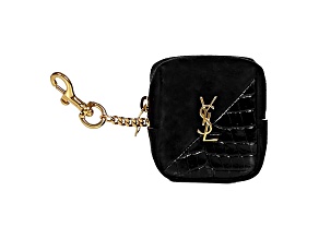 Saint Laurent Jamie YSL Keyring Cube Black Crocodile Print Leather