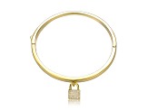 14k Yellow Gold Plated over Brass with Clear Cubic Zirconia Padlock Charm Stacking Bangle Bracelet